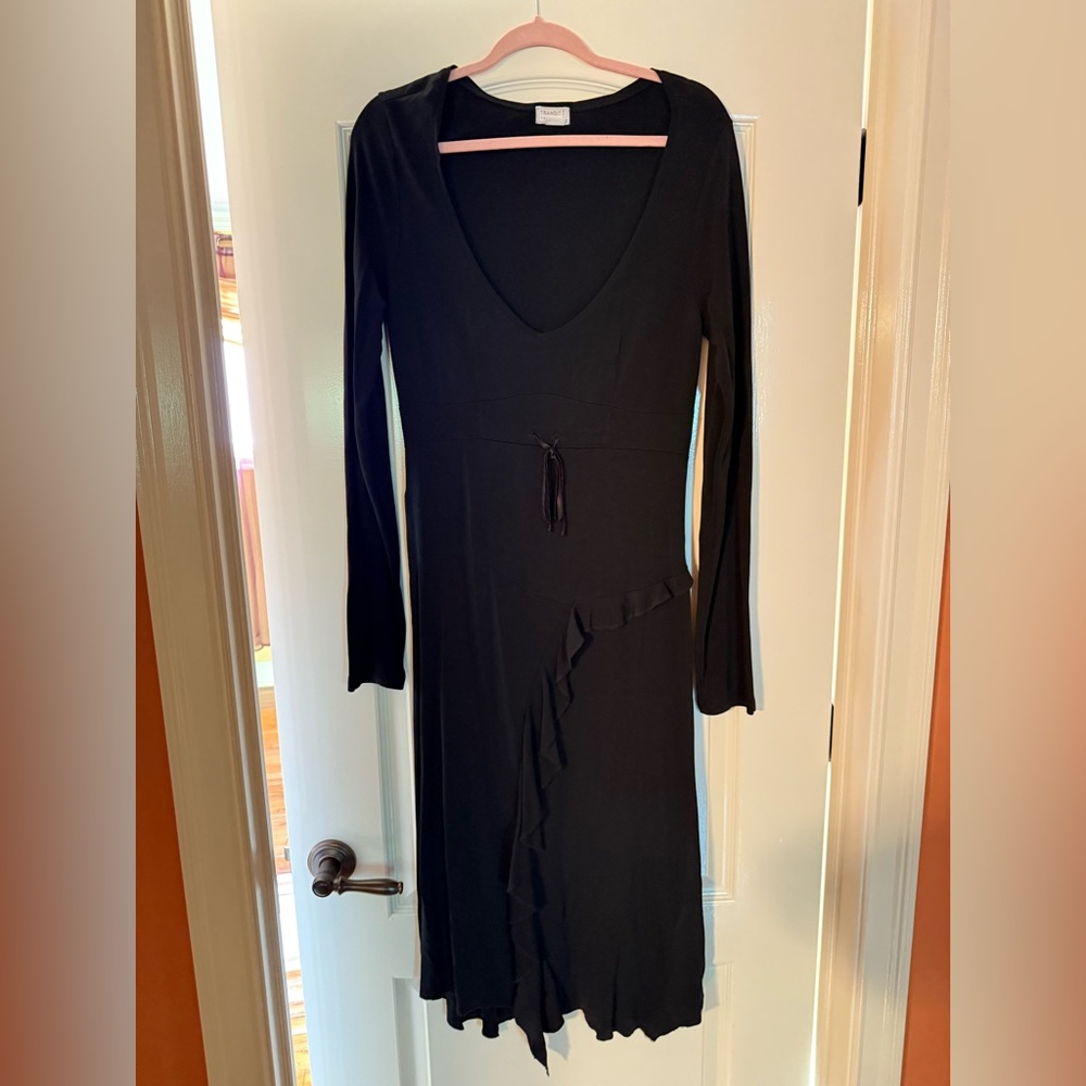 Elegant Black Long Sleeve Dress with Ruffle Accent